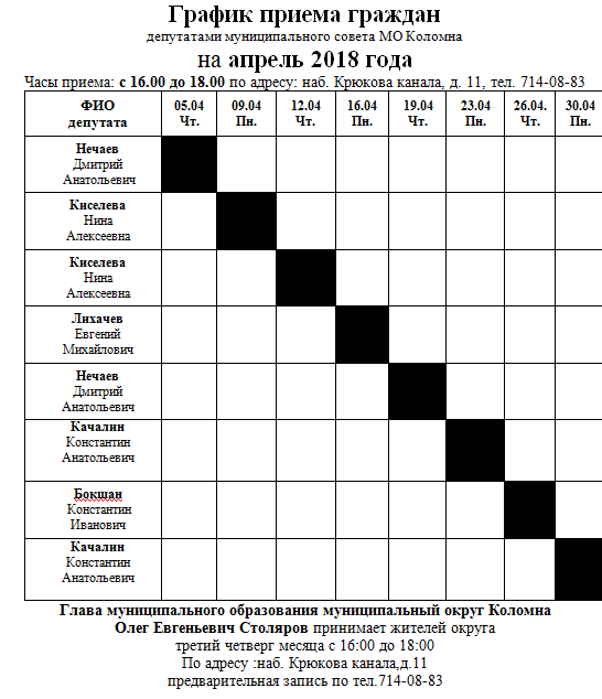 График приема. График принятия. Приемы графики. Коломна расписание работников.